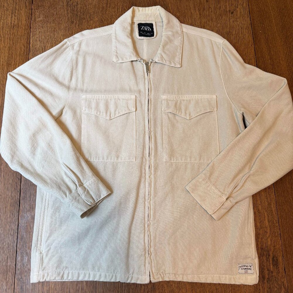 Zara Men's Canvas Full Zip Shirt Jacket - Large, Light Khaki